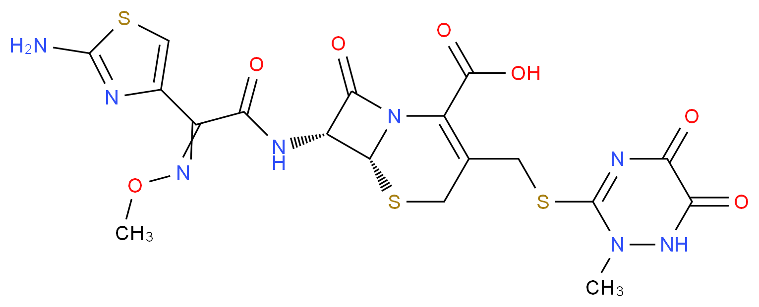 (6R,7R)-7-[(2E)-2-(2-amino-1,3-thiazol-4-yl)-2-(methoxyimino)acetamido]-3-{[(2-methyl-5,6-dioxo-1,2,5,6-tetrahydro-1,2,4-triazin-3-yl)sulfanyl]methyl}-8-oxo-5-thia-1-azabicyclo[4.2.0]oct-2-ene-2-carboxylic acid_分子结构_CAS_73384-59-5