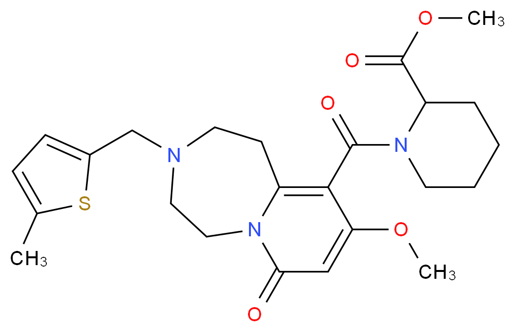 methyl 1-({9-methoxy-3-[(5-methyl-2-thienyl)methyl]-7-oxo-1,2,3,4,5,7-hexahydropyrido[1,2-d][1,4]diazepin-10-yl}carbonyl)-2-piperidinecarboxylate_分子结构_CAS_)