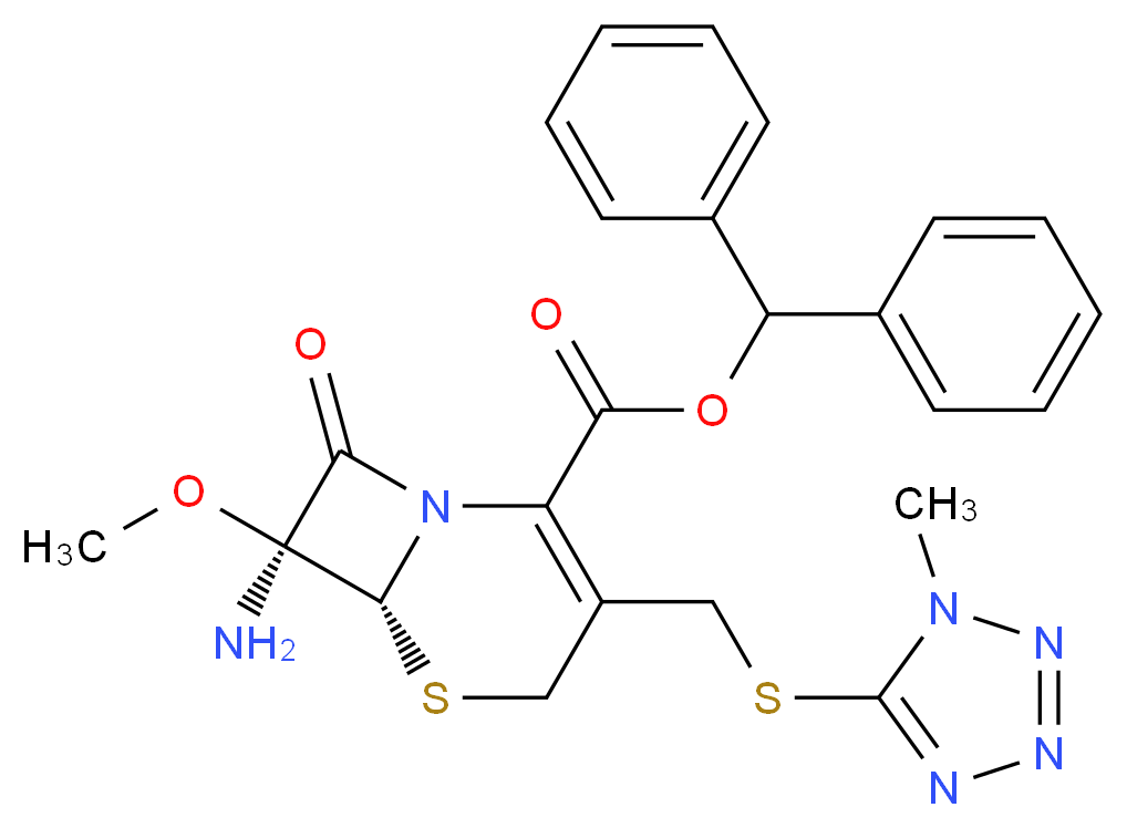 diphenylmethyl (6R,7S)-7-amino-7-methoxy-3-{[(1-methyl-1H-1,2,3,4-tetrazol-5-yl)sulfanyl]methyl}-8-oxo-5-thia-1-azabicyclo[4.2.0]oct-2-ene-2-carboxylate_分子结构_CAS_56610-72-1