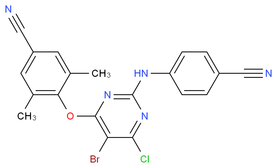 4-({5-bromo-6-chloro-2-[(4-cyanophenyl)amino]pyrimidin-4-yl}oxy)-3,5-dimethylbenzonitrile_分子结构_CAS_269055-76-7