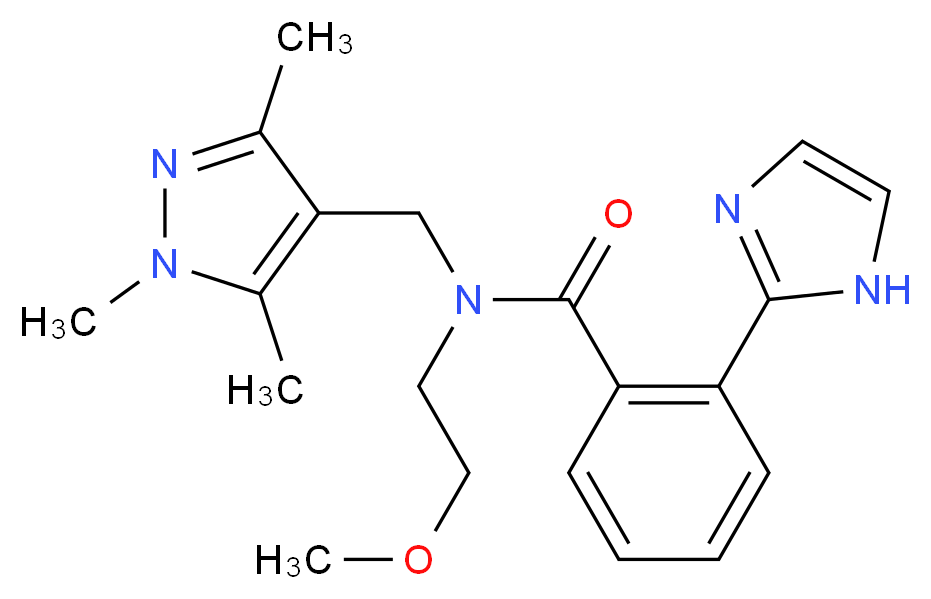 2-(1H-imidazol-2-yl)-N-(2-methoxyethyl)-N-[(1,3,5-trimethyl-1H-pyrazol-4-yl)methyl]benzamide_分子结构_CAS_)