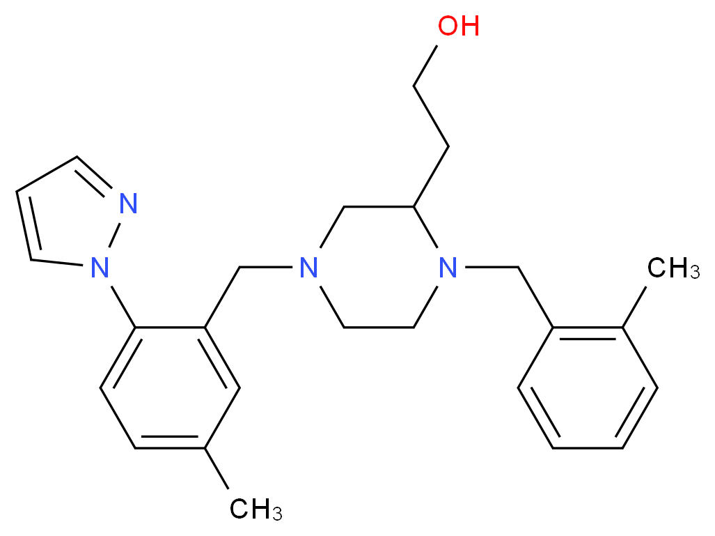 2-{1-(2-methylbenzyl)-4-[5-methyl-2-(1H-pyrazol-1-yl)benzyl]-2-piperazinyl}ethanol_分子结构_CAS_)