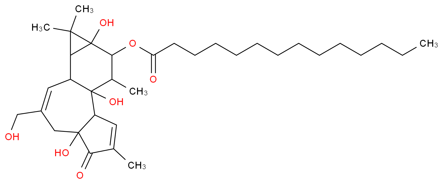 1,6,13-trihydroxy-8-(hydroxymethyl)-4,12,12,15-tetramethyl-5-oxotetracyclo[8.5.0.0^{2,6}.0^{11,13}]pentadeca-3,8-dien-14-yl tetradecanoate_分子结构_CAS_20839-06-9