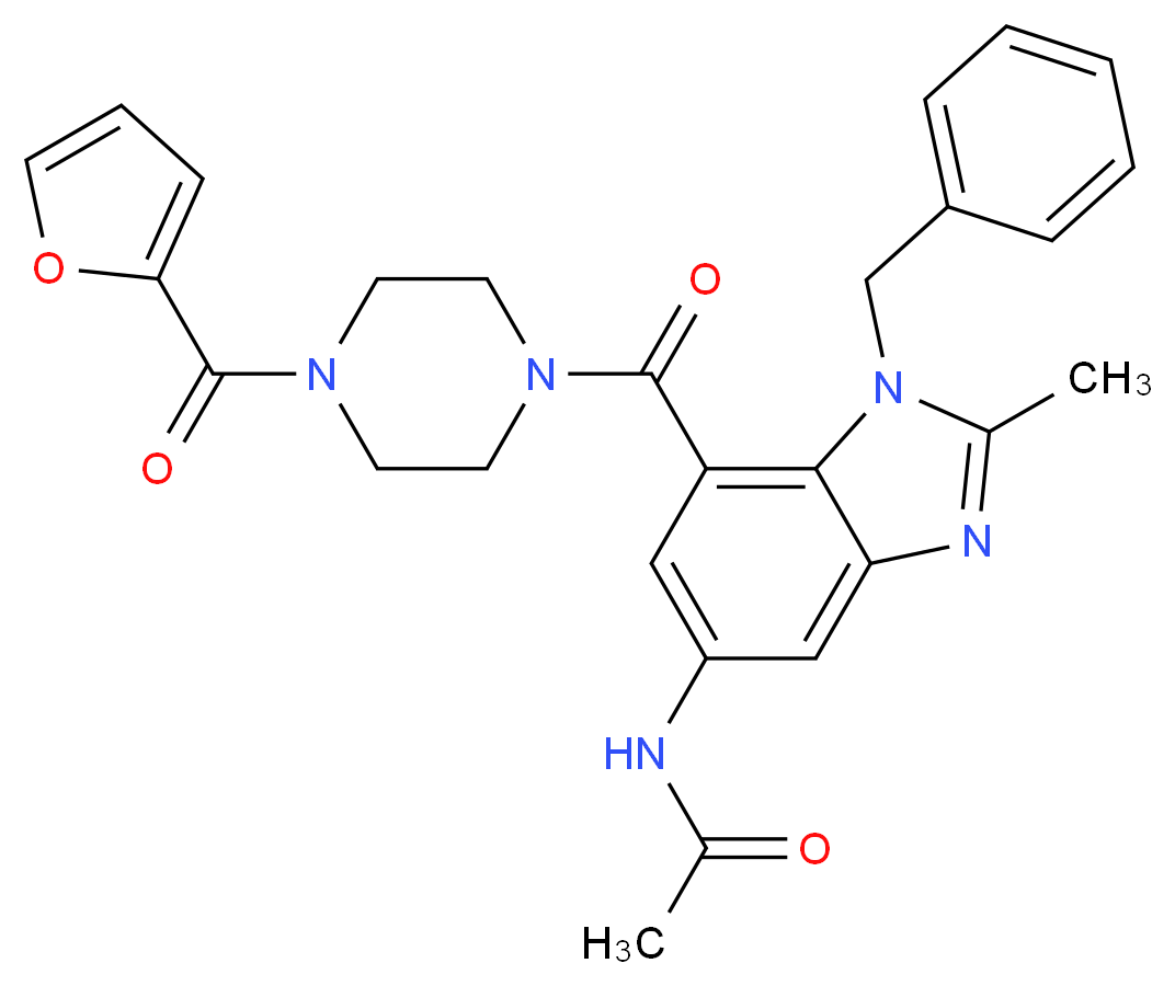 N-(1-benzyl-7-{[4-(2-furoyl)-1-piperazinyl]carbonyl}-2-methyl-1H-benzimidazol-5-yl)acetamide_分子结构_CAS_)