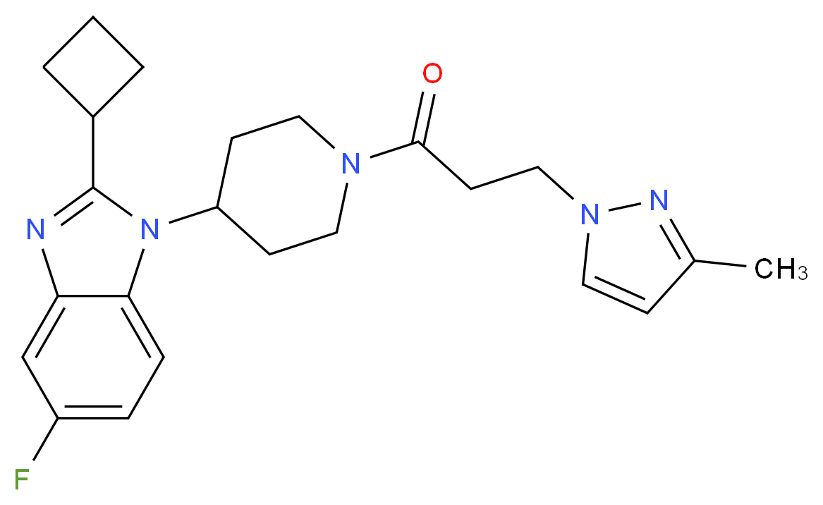 2-cyclobutyl-5-fluoro-1-{1-[3-(3-methyl-1H-pyrazol-1-yl)propanoyl]-4-piperidinyl}-1H-benzimidazole_分子结构_CAS_)