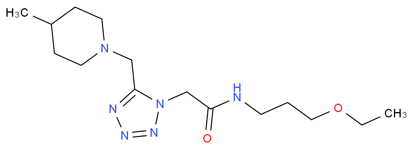 N-(3-ethoxypropyl)-2-{5-[(4-methyl-1-piperidinyl)methyl]-1H-tetrazol-1-yl}acetamide_分子结构_CAS_)