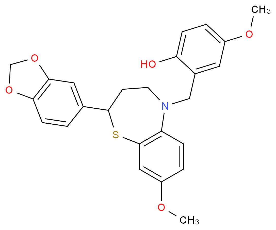 2-{[2-(1,3-benzodioxol-5-yl)-8-methoxy-3,4-dihydro-1,5-benzothiazepin-5(2H)-yl]methyl}-4-methoxyphenol_分子结构_CAS_)