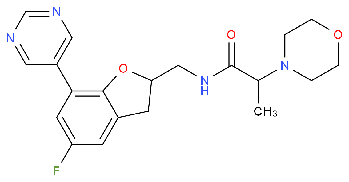 N-{[5-fluoro-7-(5-pyrimidinyl)-2,3-dihydro-1-benzofuran-2-yl]methyl}-2-(4-morpholinyl)propanamide_分子结构_CAS_)