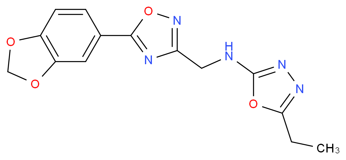 N-{[5-(1,3-benzodioxol-5-yl)-1,2,4-oxadiazol-3-yl]methyl}-5-ethyl-1,3,4-oxadiazol-2-amine_分子结构_CAS_)
