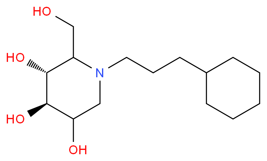 (3R,4R)-1-(3-cyclohexylpropyl)-2-(hydroxymethyl)piperidine-3,4,5-triol_分子结构_CAS_133342-48-0