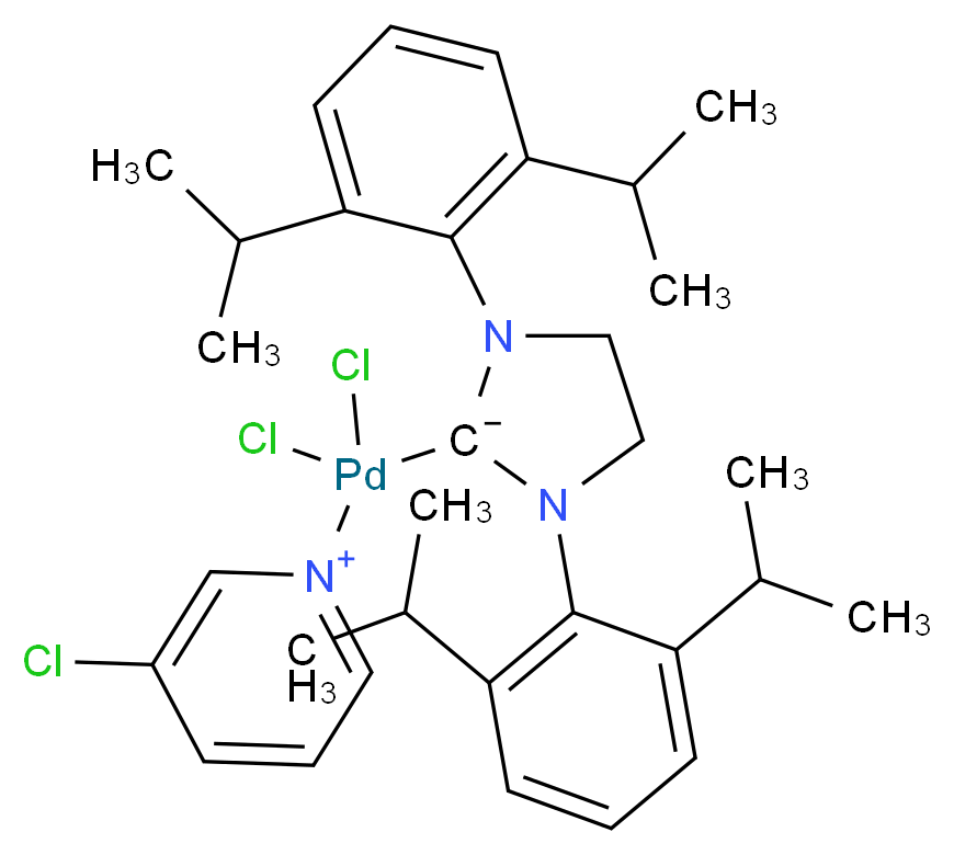 {1,3-bis[2,6-bis(propan-2-yl)phenyl]imidazolidin-2-id-2-yl}dichloro(3-chloropyridin-1-ium-1-yl)palladium_分子结构_CAS_927706-57-8