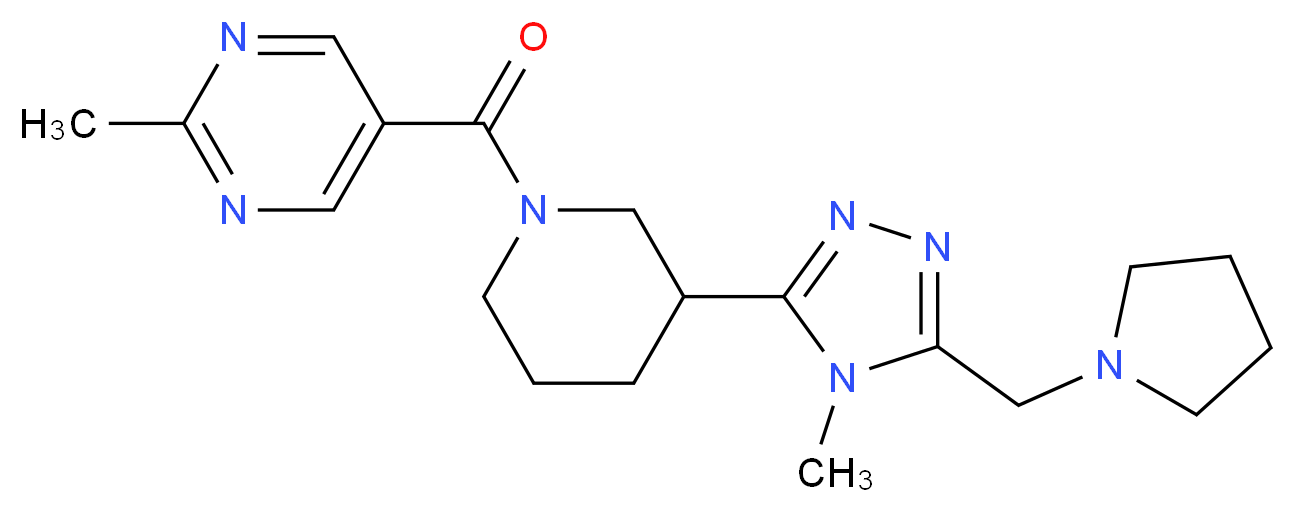 2-methyl-5-({3-[4-methyl-5-(pyrrolidin-1-ylmethyl)-4H-1,2,4-triazol-3-yl]piperidin-1-yl}carbonyl)pyrimidine_分子结构_CAS_)