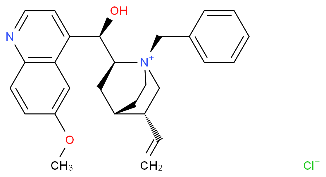 (1S,2S,4S,5R)-1-benzyl-5-ethenyl-2-[(R)-hydroxy(6-methoxyquinolin-4-yl)methyl]-1-azabicyclo[2.2.2]octan-1-ium chloride_分子结构_CAS_67174-25-8