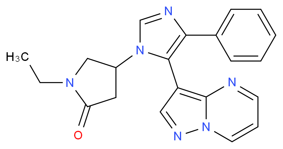 1-ethyl-4-(4-phenyl-5-pyrazolo[1,5-a]pyrimidin-3-yl-1H-imidazol-1-yl)pyrrolidin-2-one_分子结构_CAS_)