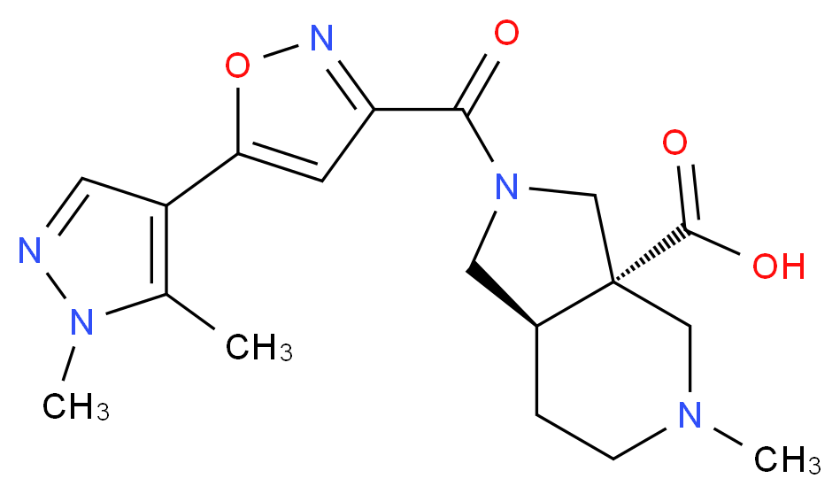 (3aS*,7aR*)-2-{[5-(1,5-dimethyl-1H-pyrazol-4-yl)isoxazol-3-yl]carbonyl}-5-methyloctahydro-3aH-pyrrolo[3,4-c]pyridine-3a-carboxylic acid_分子结构_CAS_)