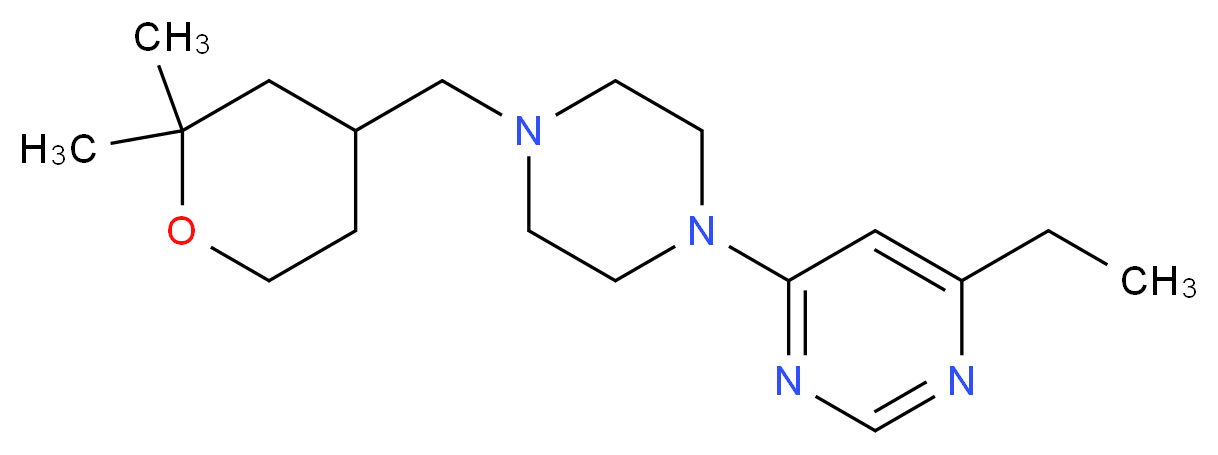 4-{4-[(2,2-dimethyltetrahydro-2H-pyran-4-yl)methyl]piperazin-1-yl}-6-ethylpyrimidine_分子结构_CAS_)