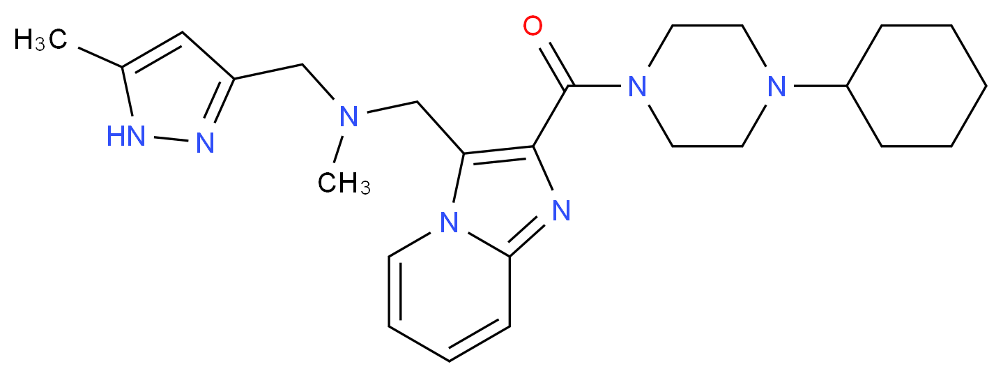 ({2-[(4-cyclohexyl-1-piperazinyl)carbonyl]imidazo[1,2-a]pyridin-3-yl}methyl)methyl[(5-methyl-1H-pyrazol-3-yl)methyl]amine_分子结构_CAS_)