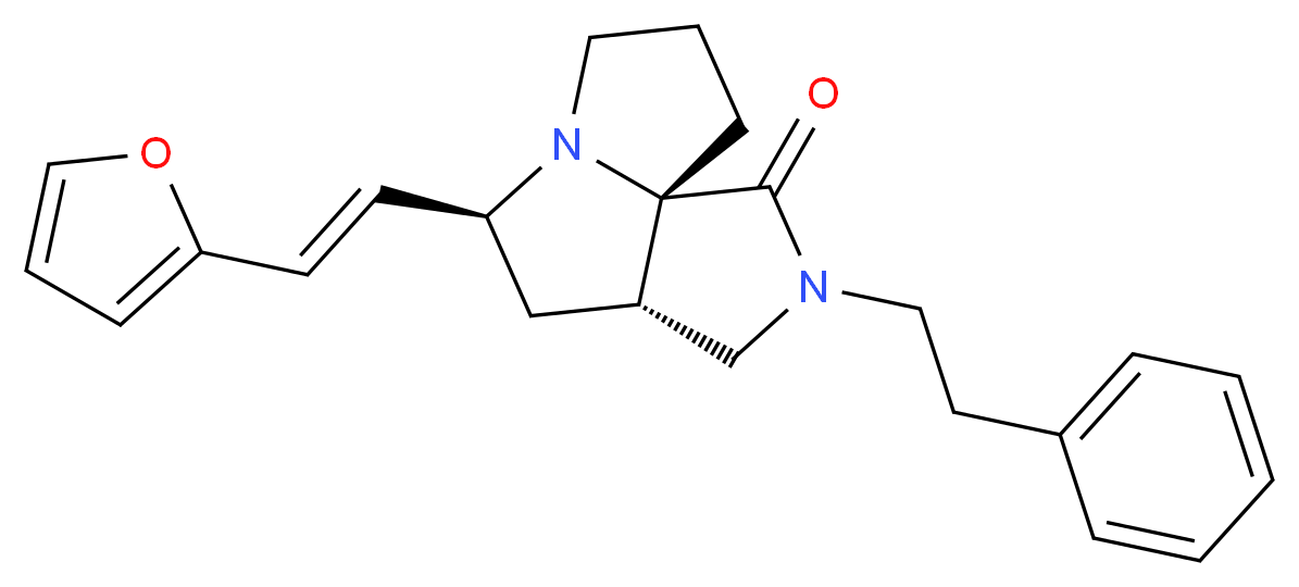 (3aS*,5S*,9aS*)-5-[(E)-2-(2-furyl)vinyl]-2-(2-phenylethyl)hexahydro-7H-pyrrolo[3,4-g]pyrrolizin-1(2H)-one_分子结构_CAS_)
