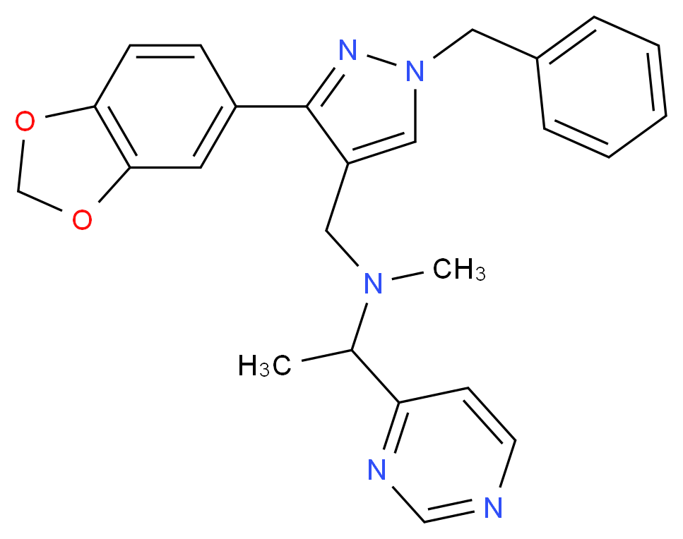 N-{[3-(1,3-benzodioxol-5-yl)-1-benzyl-1H-pyrazol-4-yl]methyl}-N-methyl-1-(4-pyrimidinyl)ethanamine_分子结构_CAS_)
