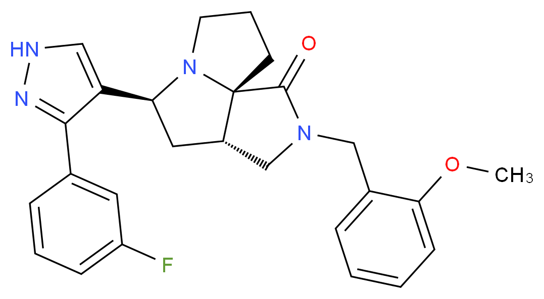 (3aS*,5S*,9aS*)-5-[3-(3-fluorophenyl)-1H-pyrazol-4-yl]-2-(2-methoxybenzyl)hexahydro-7H-pyrrolo[3,4-g]pyrrolizin-1(2H)-one_分子结构_CAS_)