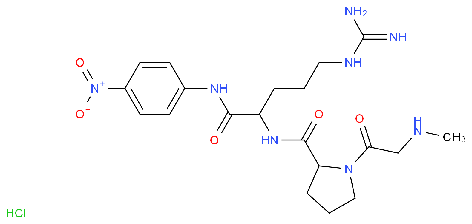5-carbamimidamido-2-({1-[2-(methylamino)acetyl]pyrrolidin-2-yl}formamido)-N-(4-nitrophenyl)pentanamide hydrochloride_分子结构_CAS_75241-23-5