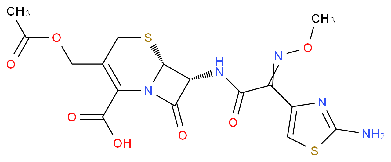 (6R,7R)-3-[(acetyloxy)methyl]-7-[2-(2-amino-1,3-thiazol-4-yl)-2-(methoxyimino)acetamido]-8-oxo-5-thia-1-azabicyclo[4.2.0]oct-2-ene-2-carboxylic acid_分子结构_CAS_63527-52-6