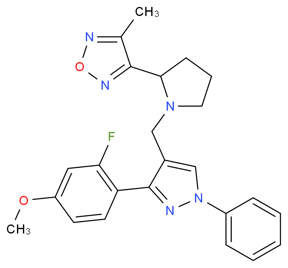 3-(1-{[3-(2-fluoro-4-methoxyphenyl)-1-phenyl-1H-pyrazol-4-yl]methyl}-2-pyrrolidinyl)-4-methyl-1,2,5-oxadiazole_分子结构_CAS_)