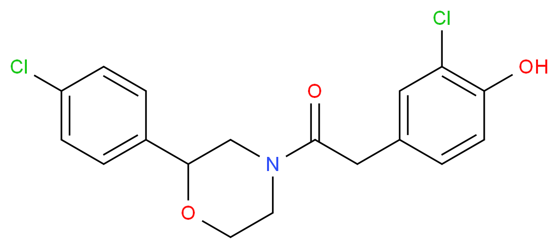 2-chloro-4-{2-[2-(4-chlorophenyl)morpholin-4-yl]-2-oxoethyl}phenol_分子结构_CAS_)