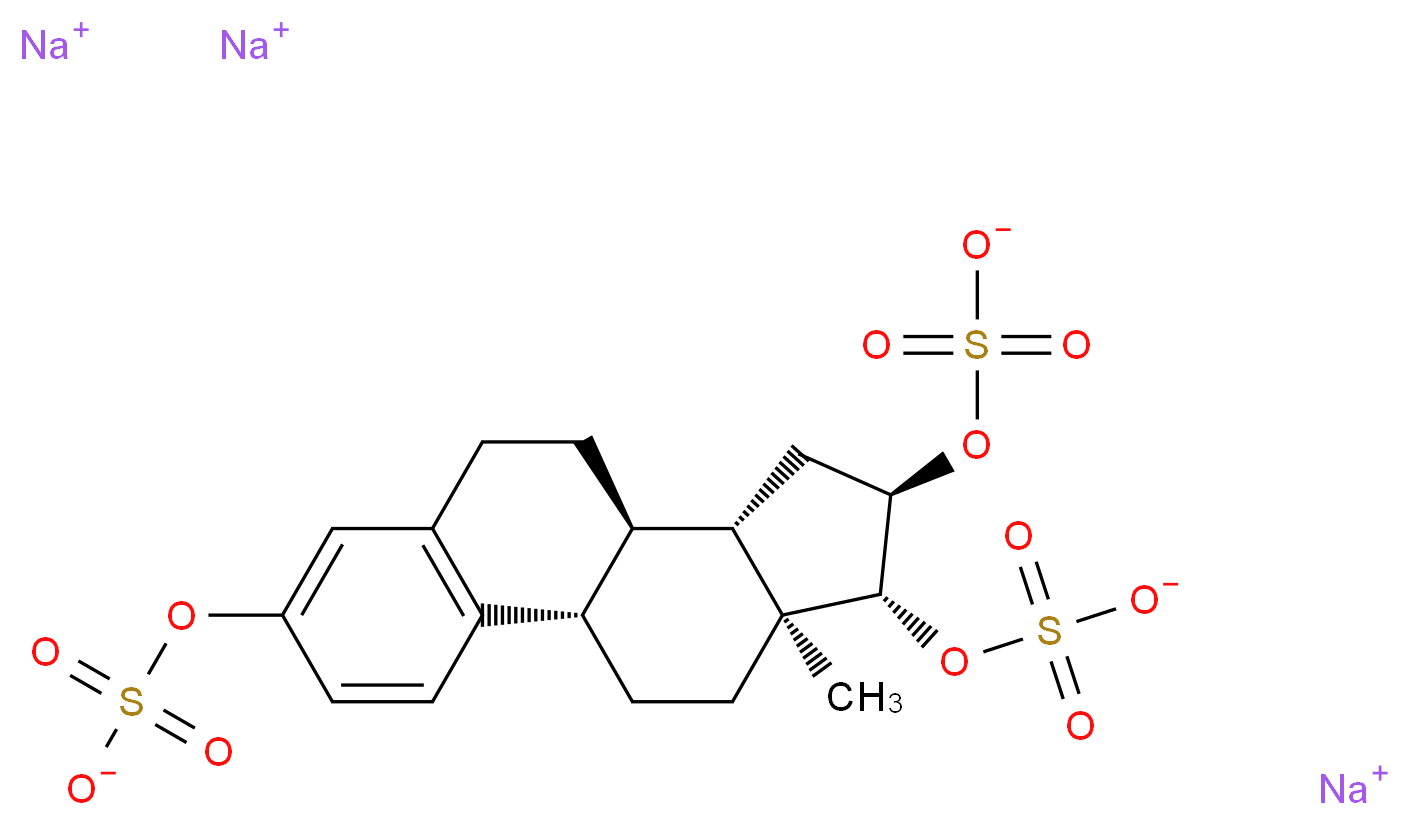 trisodium (1S,10R,11S,13R,14R,15S)-15-methyl-5,13-bis(sulfonatooxy)tetracyclo[8.7.0.0<sup>2</sup>,<sup>7</sup>.0<sup>1</sup><sup>1</sup>,<sup>1</sup><sup>5</sup>]heptadeca-2(7),3,5-trien-14-yl sulfate_分子结构_CAS_100940-55-4