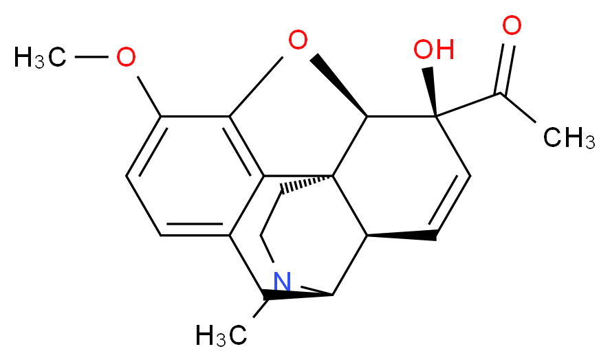1-[(1S,5R,13R,14S,17R)-14-hydroxy-10-methoxy-4-methyl-12-oxa-4-azapentacyclo[9.6.1.0<sup>1</sup>,<sup>1</sup><sup>3</sup>.0<sup>5</sup>,<sup>1</sup><sup>7</sup>.0<sup>7</sup>,<sup>1</sup><sup>8</sup>]octadeca-7,9,11(18),15-tetraen-14-yl]ethan-1-one_分子结构_CAS_6703-27-1
