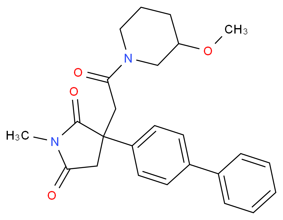 3-(4-biphenylyl)-3-[2-(3-methoxy-1-piperidinyl)-2-oxoethyl]-1-methyl-2,5-pyrrolidinedione_分子结构_CAS_)