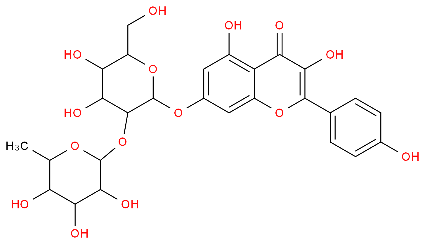 7-{[4,5-dihydroxy-6-(hydroxymethyl)-3-[(3,4,5-trihydroxy-6-methyloxan-2-yl)oxy]oxan-2-yl]oxy}-3,5-dihydroxy-2-(4-hydroxyphenyl)-4H-chromen-4-one_分子结构_CAS_31921-42-3