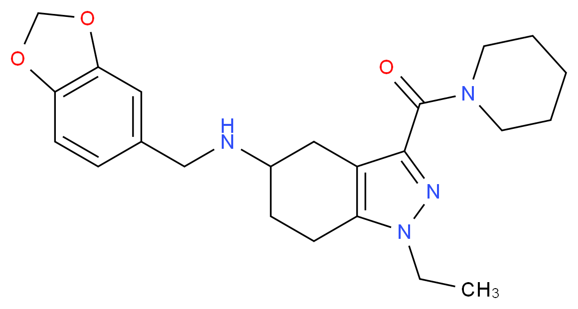 N-(1,3-benzodioxol-5-ylmethyl)-1-ethyl-3-(1-piperidinylcarbonyl)-4,5,6,7-tetrahydro-1H-indazol-5-amine_分子结构_CAS_)