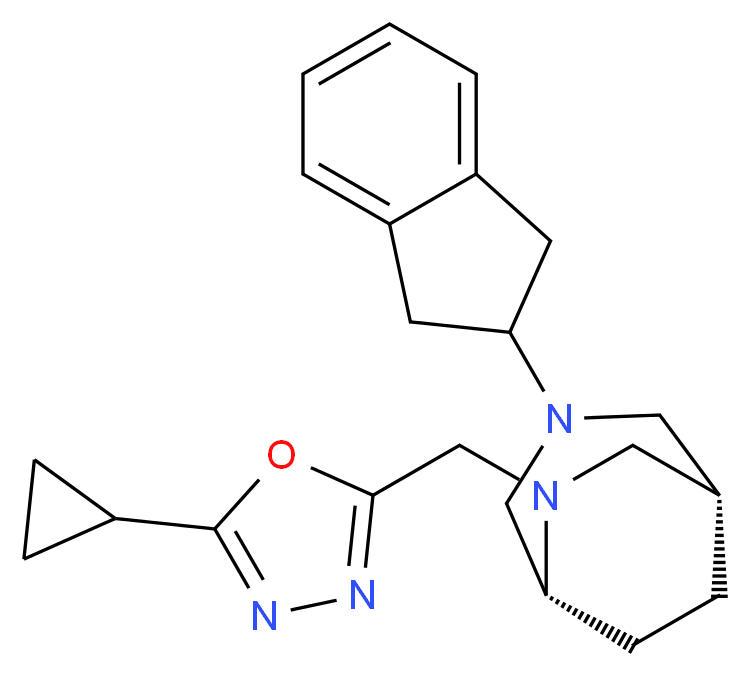 (1S*,5R*)-6-[(5-cyclopropyl-1,3,4-oxadiazol-2-yl)methyl]-3-(2,3-dihydro-1H-inden-2-yl)-3,6-diazabicyclo[3.2.2]nonane_分子结构_CAS_)