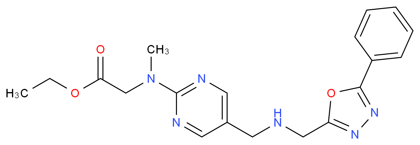 ethyl {methyl[5-({[(5-phenyl-1,3,4-oxadiazol-2-yl)methyl]amino}methyl)pyrimidin-2-yl]amino}acetate_分子结构_CAS_)