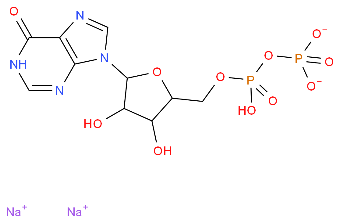 disodium 9-[3,4-dihydroxy-5-({[hydroxy(phosphonatooxy)phosphoryl]oxy}methyl)oxolan-2-yl]-6,9-dihydro-1H-purin-6-one_分子结构_CAS_54735-61-4