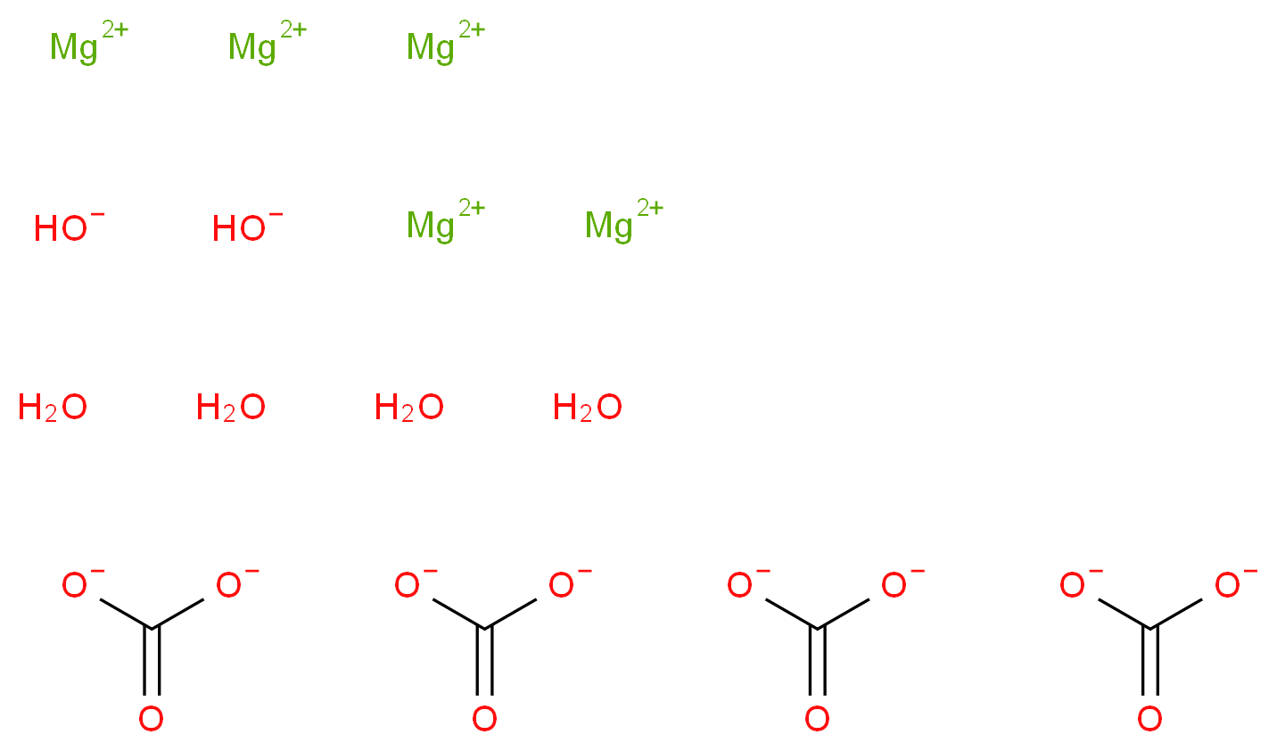 pentamagnesium(2+) ion tetrahydrate dihydroxide tetracarbonate_分子结构_CAS_39409-82-0