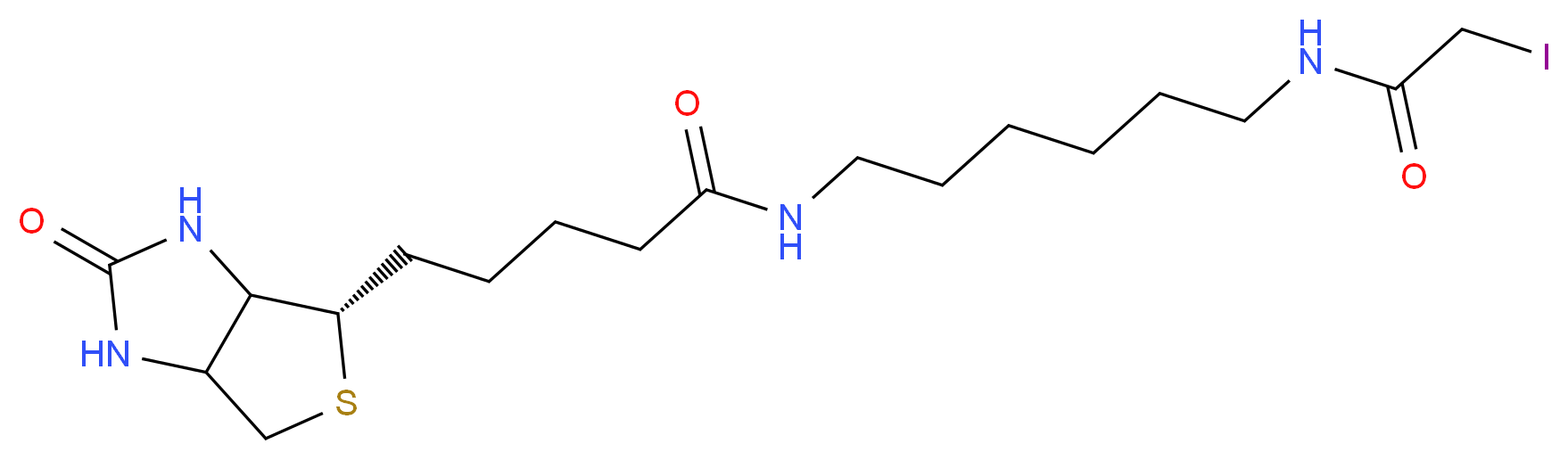 N-[6-(2-iodoacetamido)hexyl]-5-[(4S)-2-oxo-hexahydro-1H-thieno[3,4-d]imidazolidin-4-yl]pentanamide_分子结构_CAS_93285-75-7