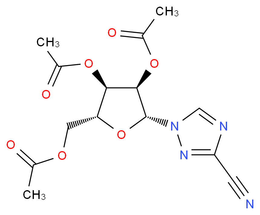 [(2R,3R,4R,5R)-3,4-bis(acetyloxy)-5-(3-cyano-1H-1,2,4-triazol-1-yl)oxolan-2-yl]methyl acetate_分子结构_CAS_40371-99-1