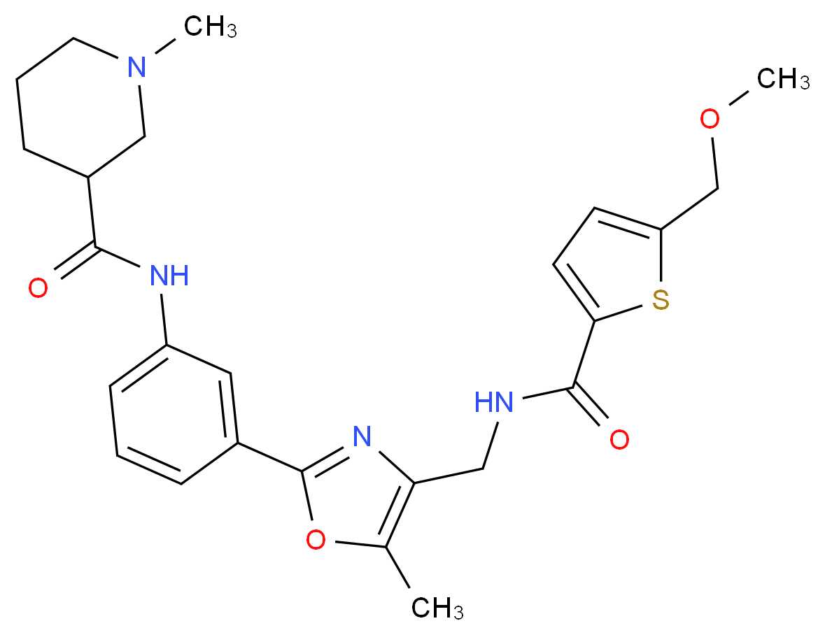 N-(3-{4-[({[5-(methoxymethyl)-2-thienyl]carbonyl}amino)methyl]-5-methyl-1,3-oxazol-2-yl}phenyl)-1-methyl-3-piperidinecarboxamide_分子结构_CAS_)