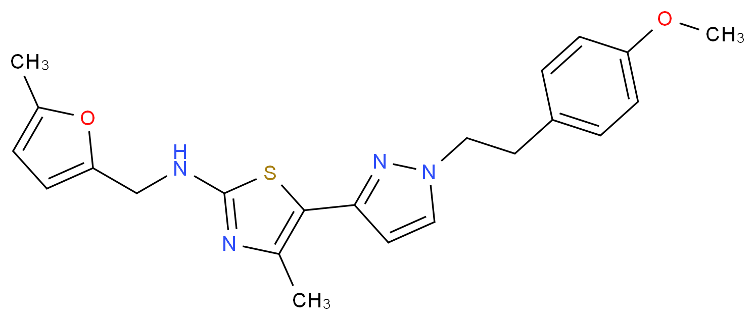 5-{1-[2-(4-methoxyphenyl)ethyl]-1H-pyrazol-3-yl}-4-methyl-N-[(5-methyl-2-furyl)methyl]-1,3-thiazol-2-amine_分子结构_CAS_)