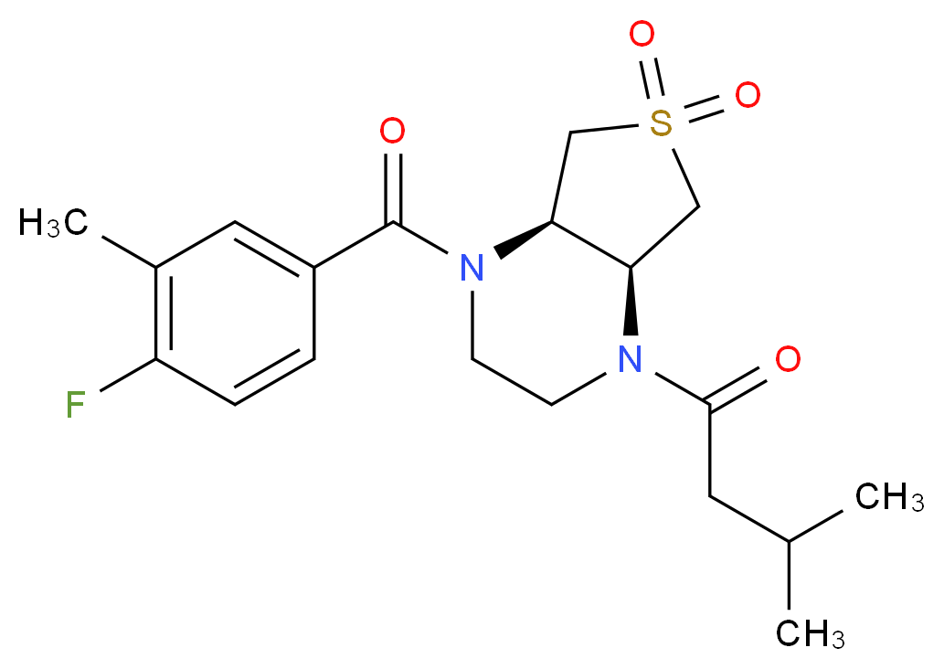 (4aS*,7aR*)-1-(4-fluoro-3-methylbenzoyl)-4-(3-methylbutanoyl)octahydrothieno[3,4-b]pyrazine 6,6-dioxide_分子结构_CAS_)