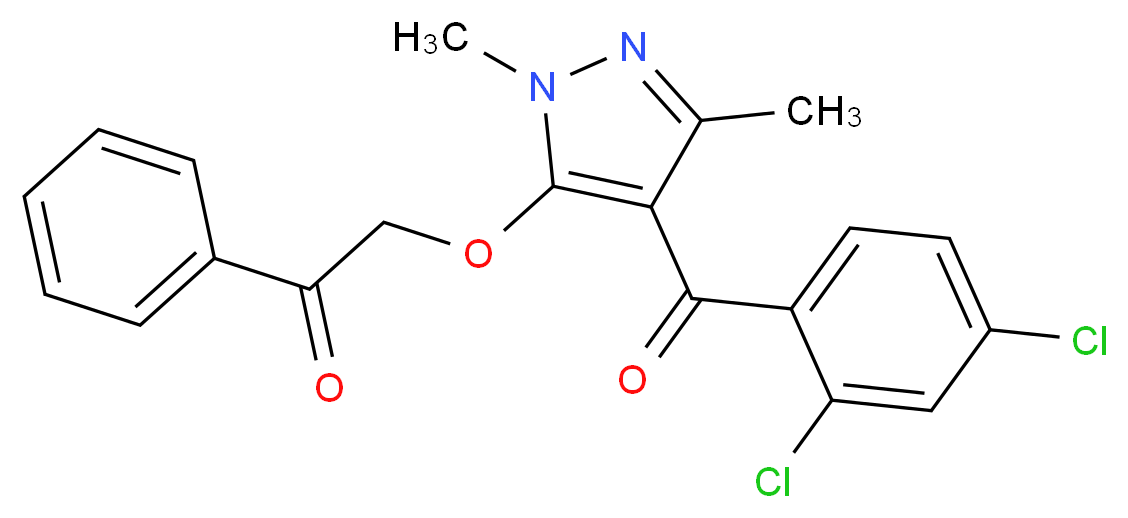 2-{[4-(2,4-dichlorobenzoyl)-1,3-dimethyl-1H-pyrazol-5-yl]oxy}-1-phenylethan-1-one_分子结构_CAS_71561-11-0