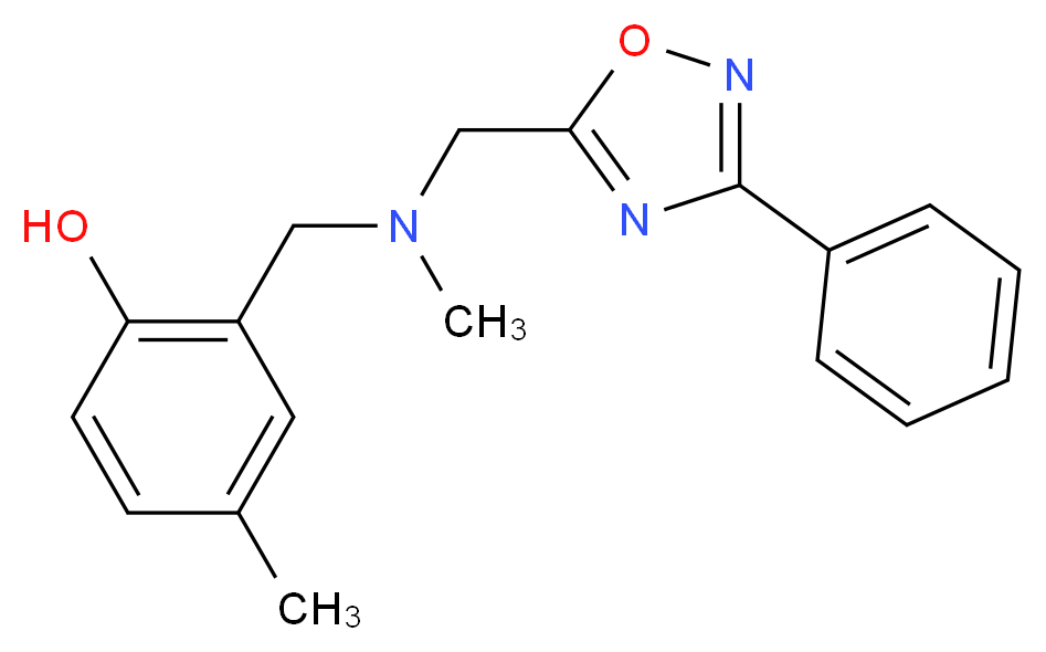 4-methyl-2-({methyl[(3-phenyl-1,2,4-oxadiazol-5-yl)methyl]amino}methyl)phenol_分子结构_CAS_)
