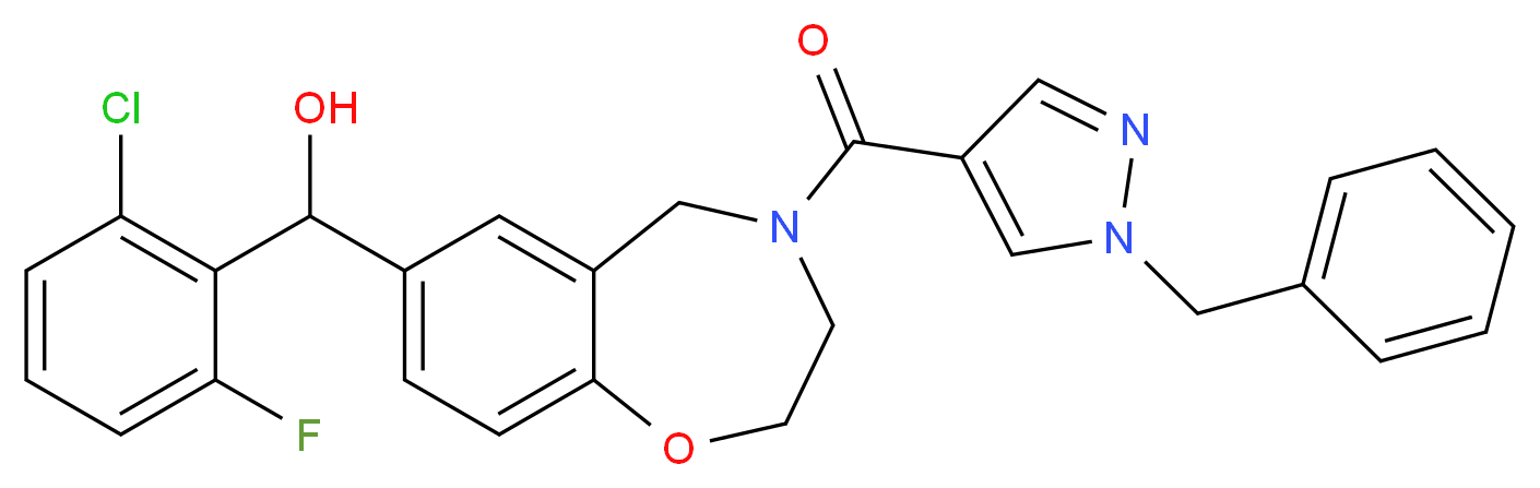 {4-[(1-benzyl-1H-pyrazol-4-yl)carbonyl]-2,3,4,5-tetrahydro-1,4-benzoxazepin-7-yl}(2-chloro-6-fluorophenyl)methanol_分子结构_CAS_)