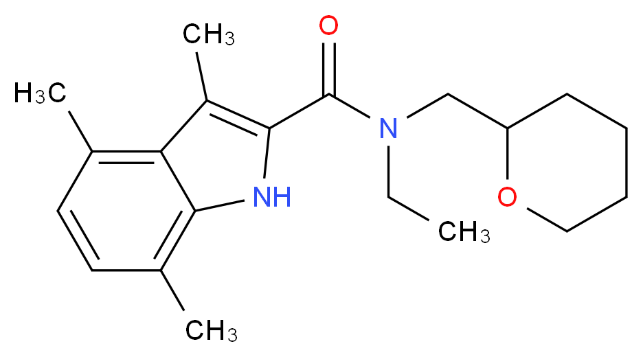 N-ethyl-3,4,7-trimethyl-N-(tetrahydro-2H-pyran-2-ylmethyl)-1H-indole-2-carboxamide_分子结构_CAS_)