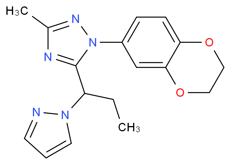 1-(2,3-dihydro-1,4-benzodioxin-6-yl)-3-methyl-5-[1-(1H-pyrazol-1-yl)propyl]-1H-1,2,4-triazole_分子结构_CAS_)