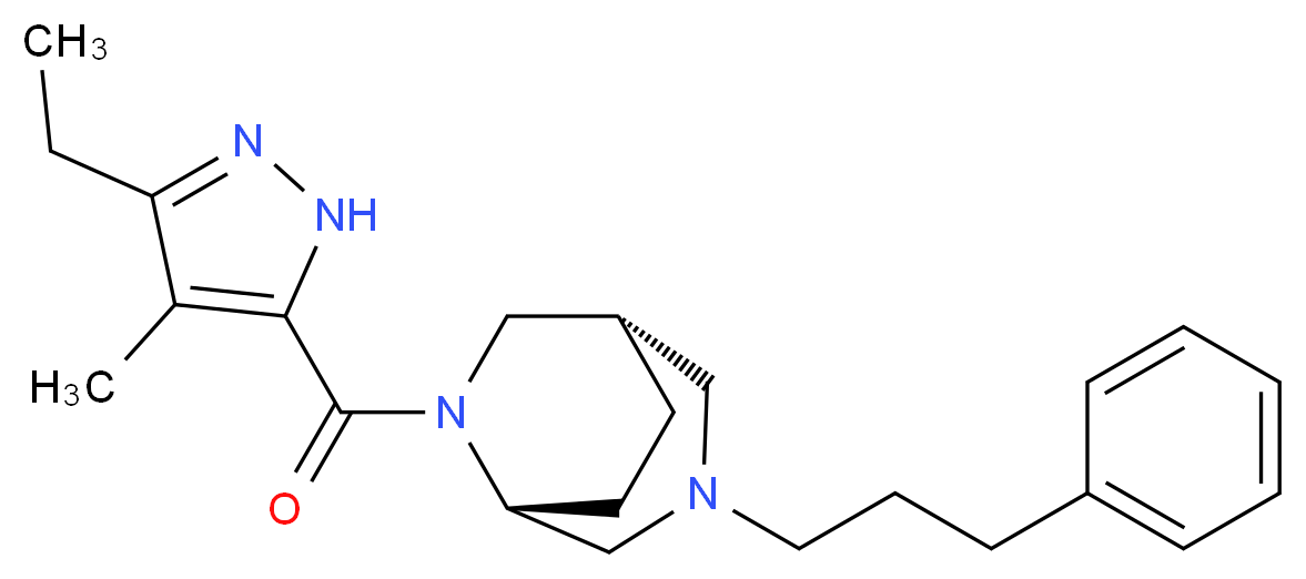 (1S*,5R*)-6-[(3-ethyl-4-methyl-1H-pyrazol-5-yl)carbonyl]-3-(3-phenylpropyl)-3,6-diazabicyclo[3.2.2]nonane_分子结构_CAS_)