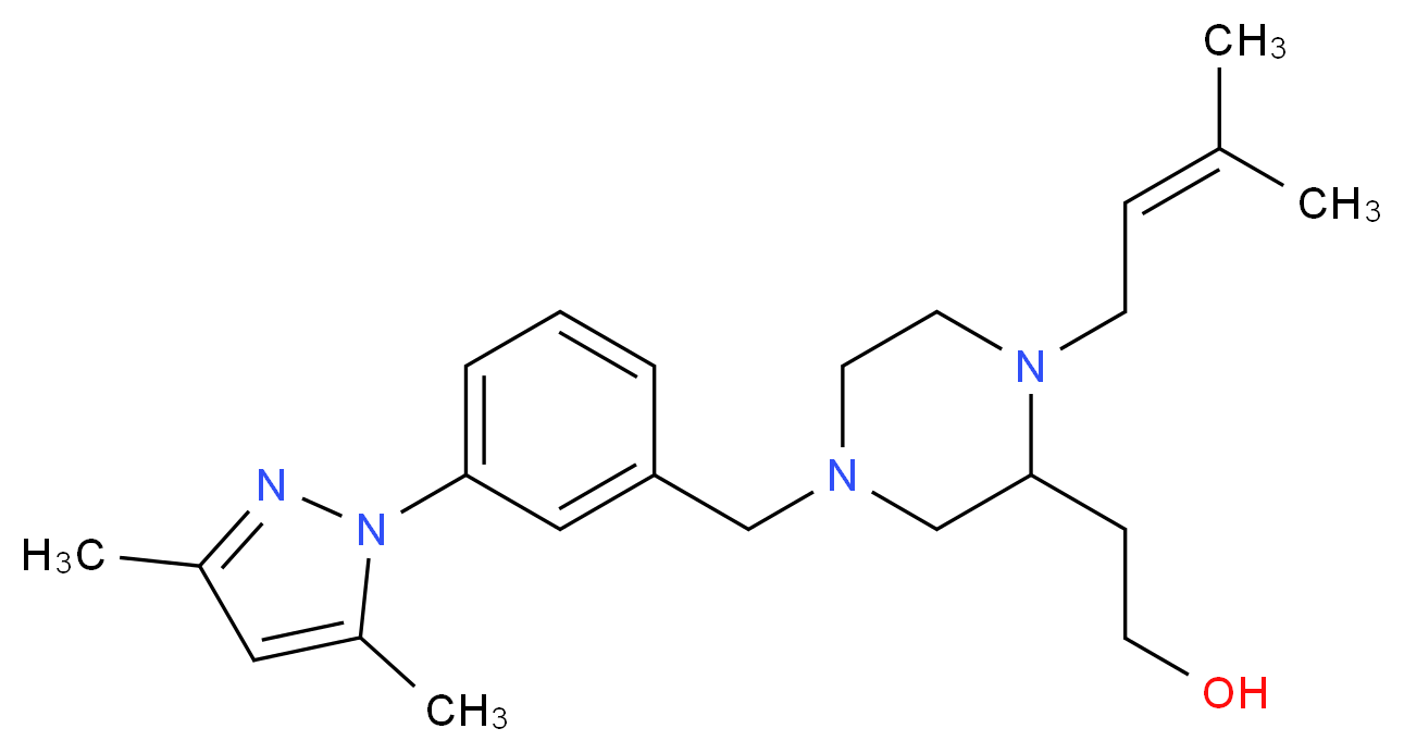 2-[4-[3-(3,5-dimethyl-1H-pyrazol-1-yl)benzyl]-1-(3-methyl-2-buten-1-yl)-2-piperazinyl]ethanol_分子结构_CAS_)