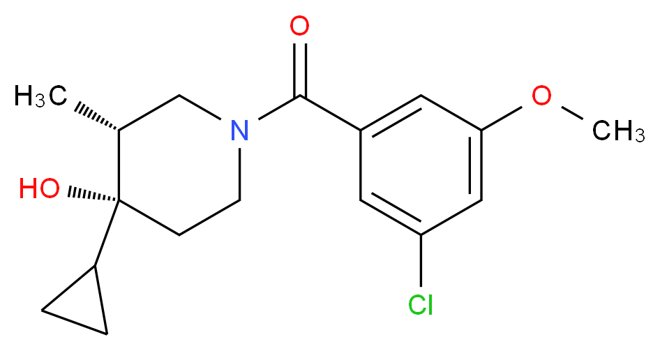 (3R*,4R*)-1-(3-chloro-5-methoxybenzoyl)-4-cyclopropyl-3-methyl-4-piperidinol_分子结构_CAS_)